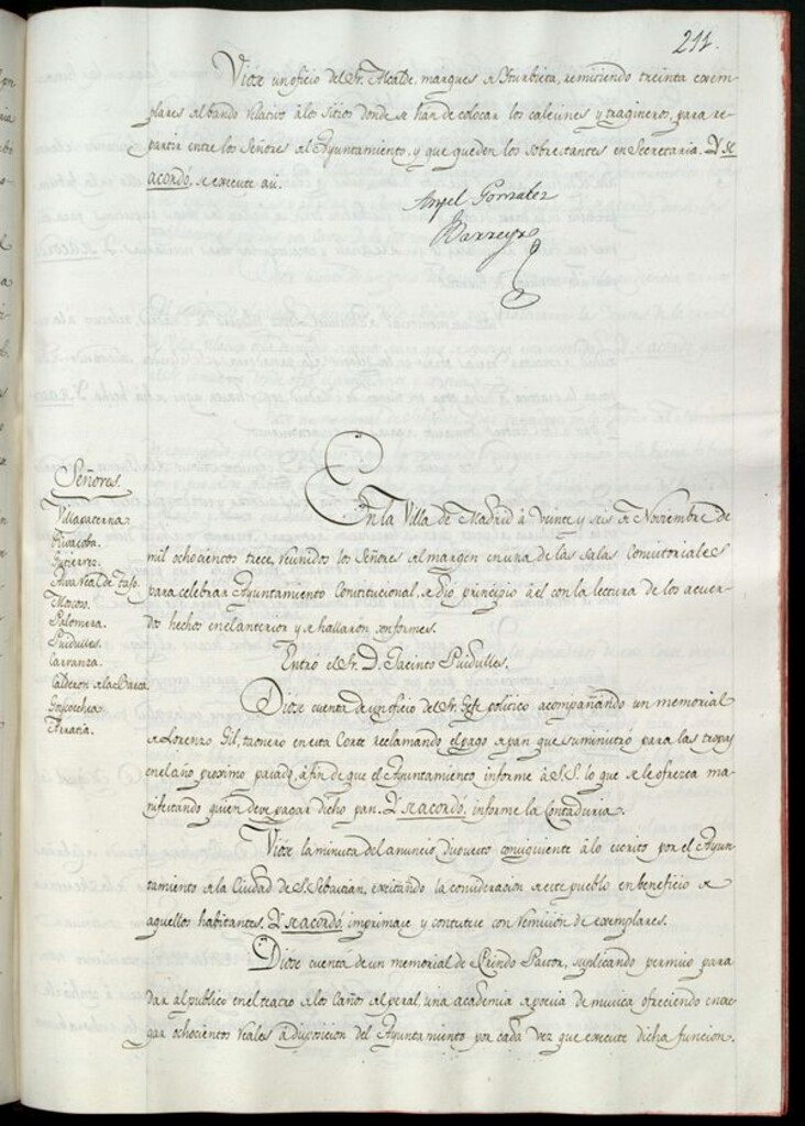 Miniatura de Libro de Acuerdos del Ayuntamiento de Madrid del 26 de noviembre de 1813
