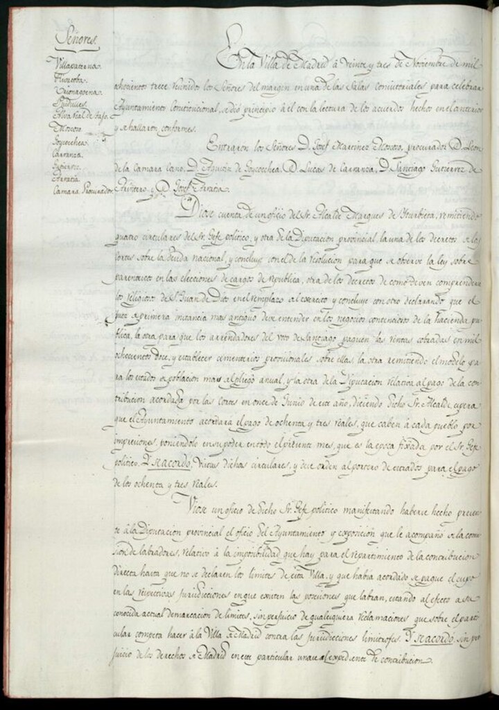 Miniatura de Libro de Acuerdos del Ayuntamiento de Madrid del 23 de noviembre de 1813