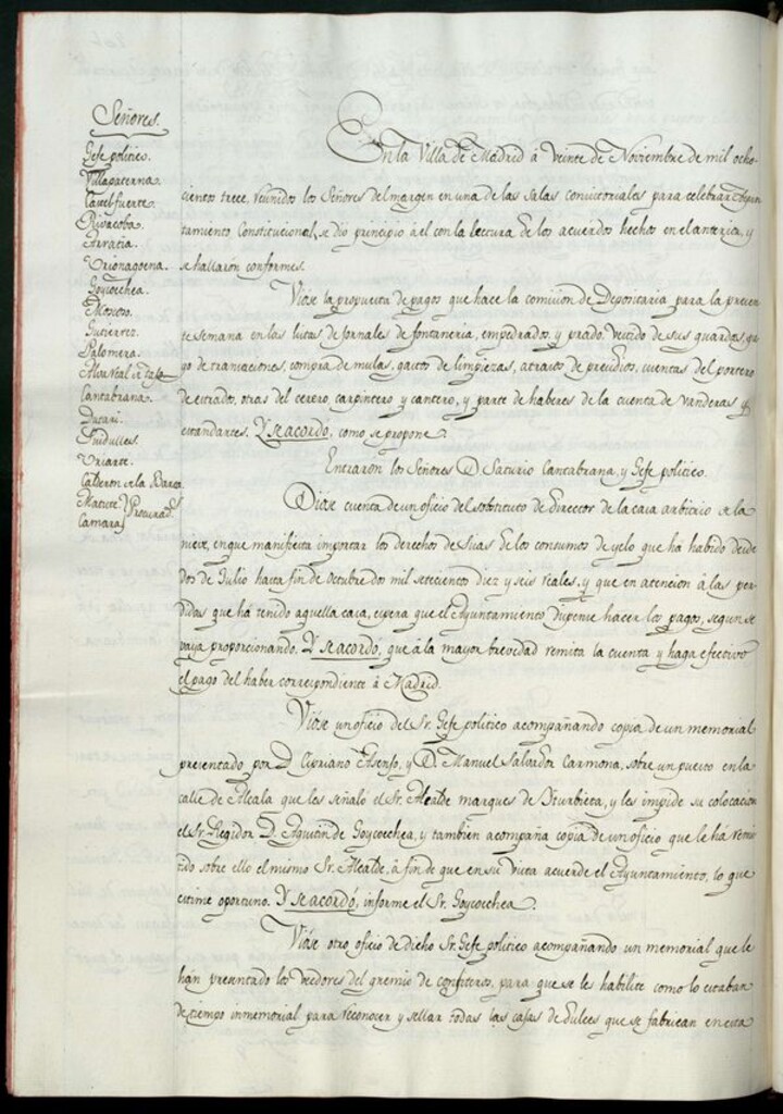 Miniatura de Libro de Acuerdos del Ayuntamiento de Madrid del 20 de noviembre de 1813