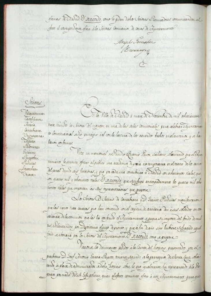 Miniatura de Libro de Acuerdos del Ayuntamiento de Madrid del 9 de noviembre de 1813