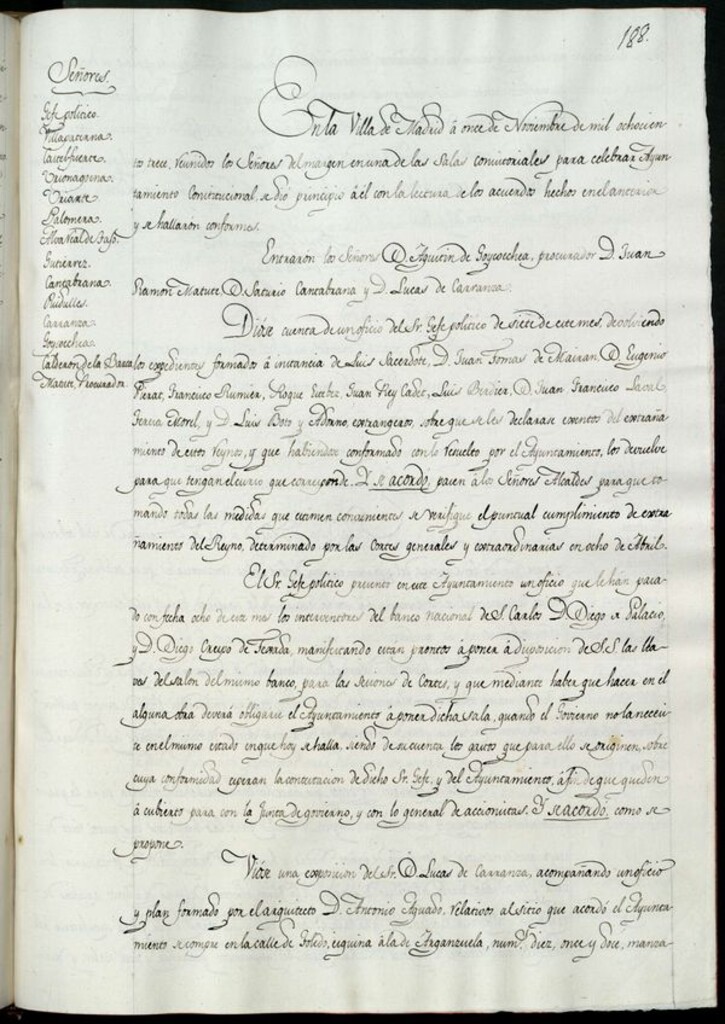 Miniatura de Libro de Acuerdos del Ayuntamiento de Madrid del 11 de noviembre de 1813