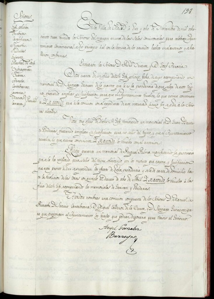 Miniatura de Libro de Acuerdos del Ayuntamiento de Madrid del 18 de noviembre de 1813