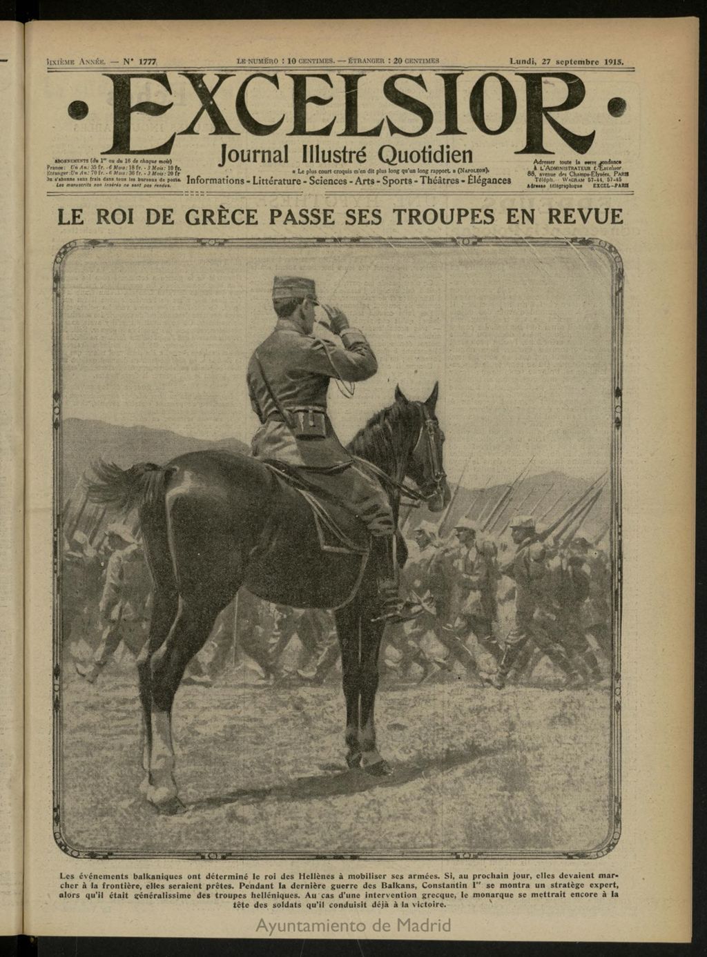 Miniatura de Excelsior: journal illustré quotidien de 27 de septiembre de 1915, nº 1777
