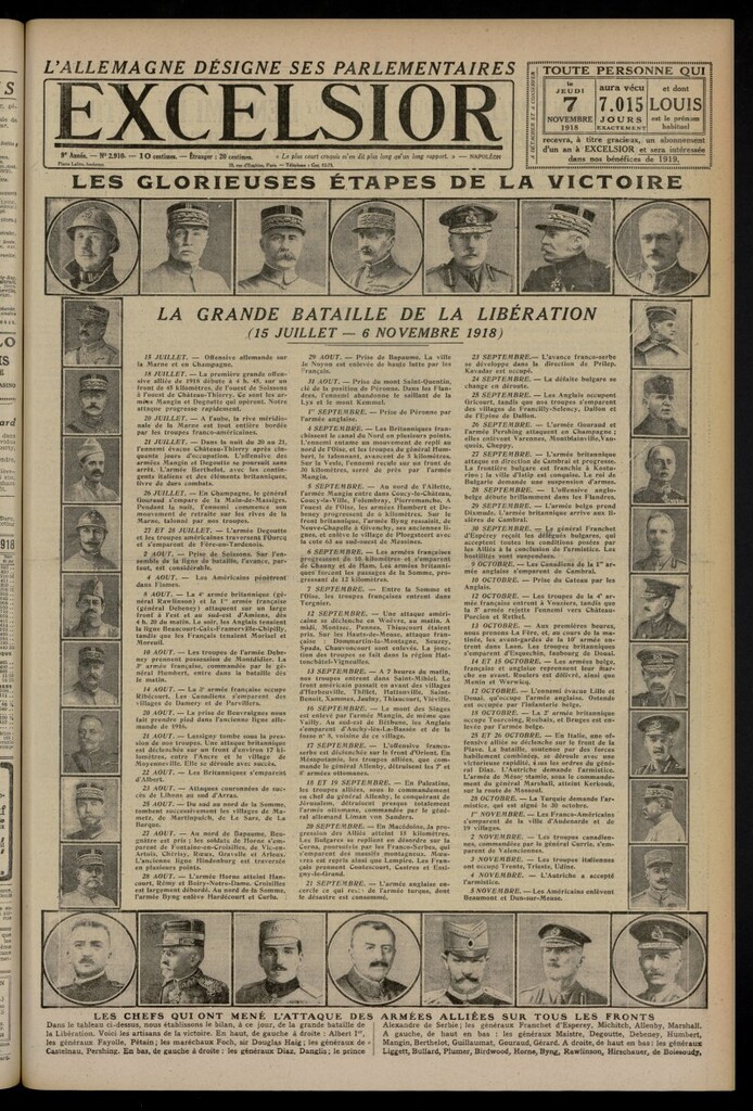 Miniatura de Excelsior: journal illustré quotidien del 7 de noviembre de 1918, n º 2910