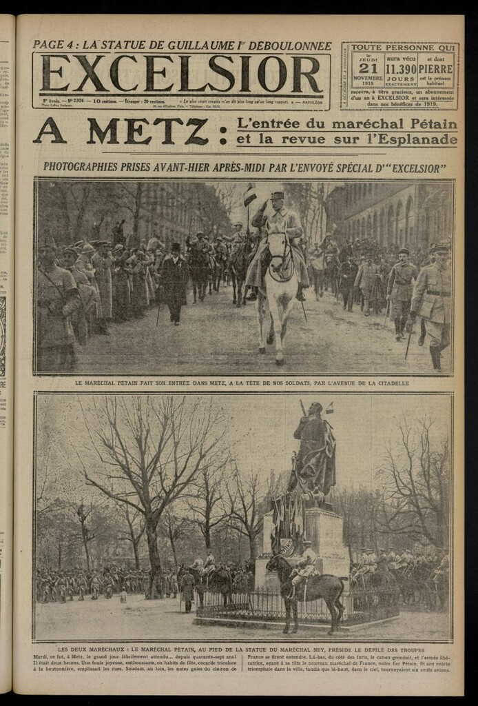 Miniatura de Excelsior: journal illustré quotidien del 21 de noviembre de 1918, nº 2924