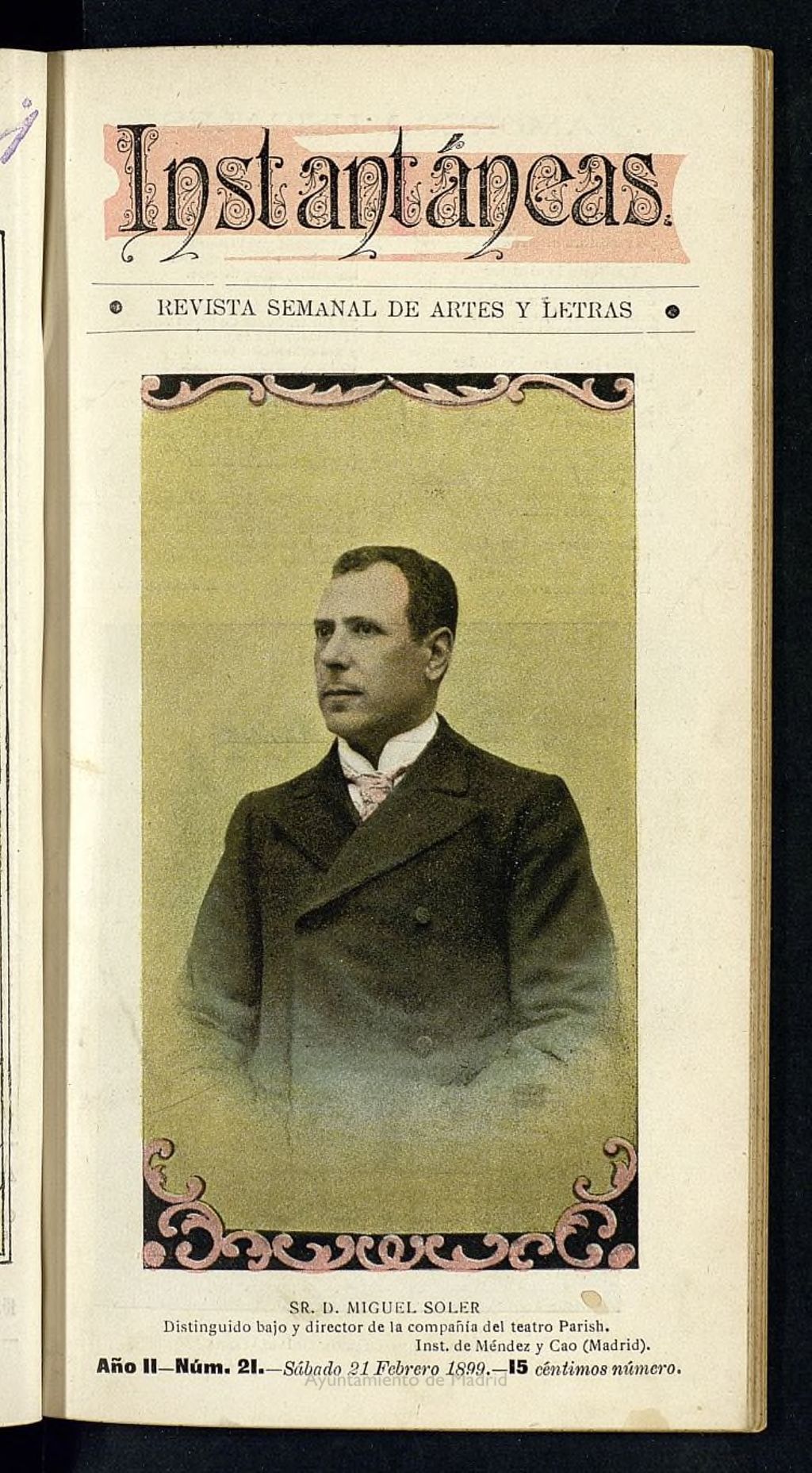 Miniatura de Instantáneas : revista semanal de artes y letras del 21 de febrero de 1899. Número 21