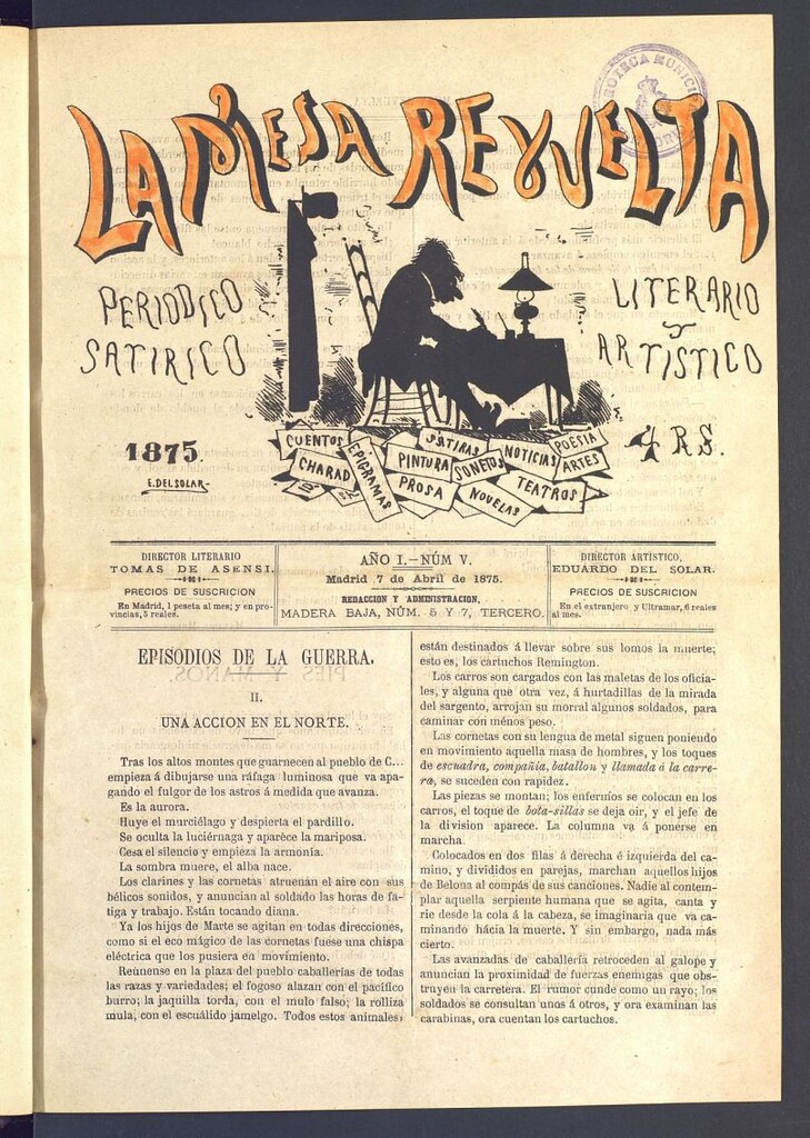 Miniatura de La Mesa revuelta: periódico satírico literario y artístico del 7 de mayo de 1875. Nº 5