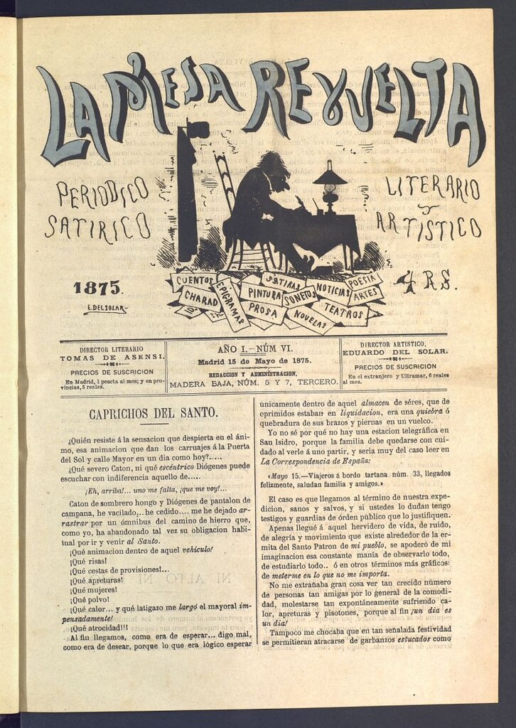 Miniatura de La Mesa revuelta: periódico satírico literario y artístico del 15 de mayo de 1875. Nº 6