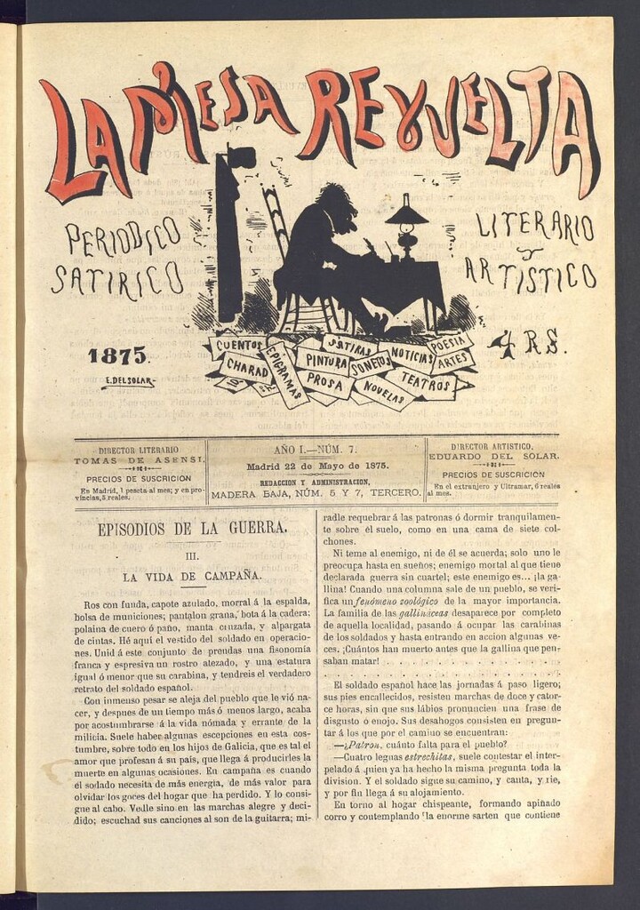 Miniatura de La Mesa revuelta: periódico satírico literario y artístico del 22 de mayo de 1875. Nº 7