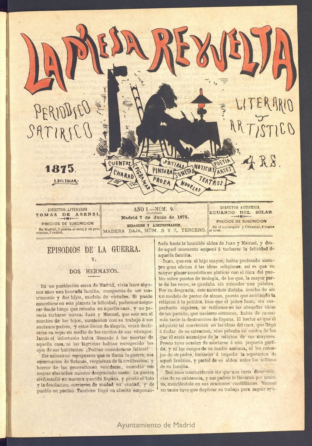 Miniatura de La Mesa revuelta: periódico satírico literario y artístico del 7 de junio de 1875. Nº 9