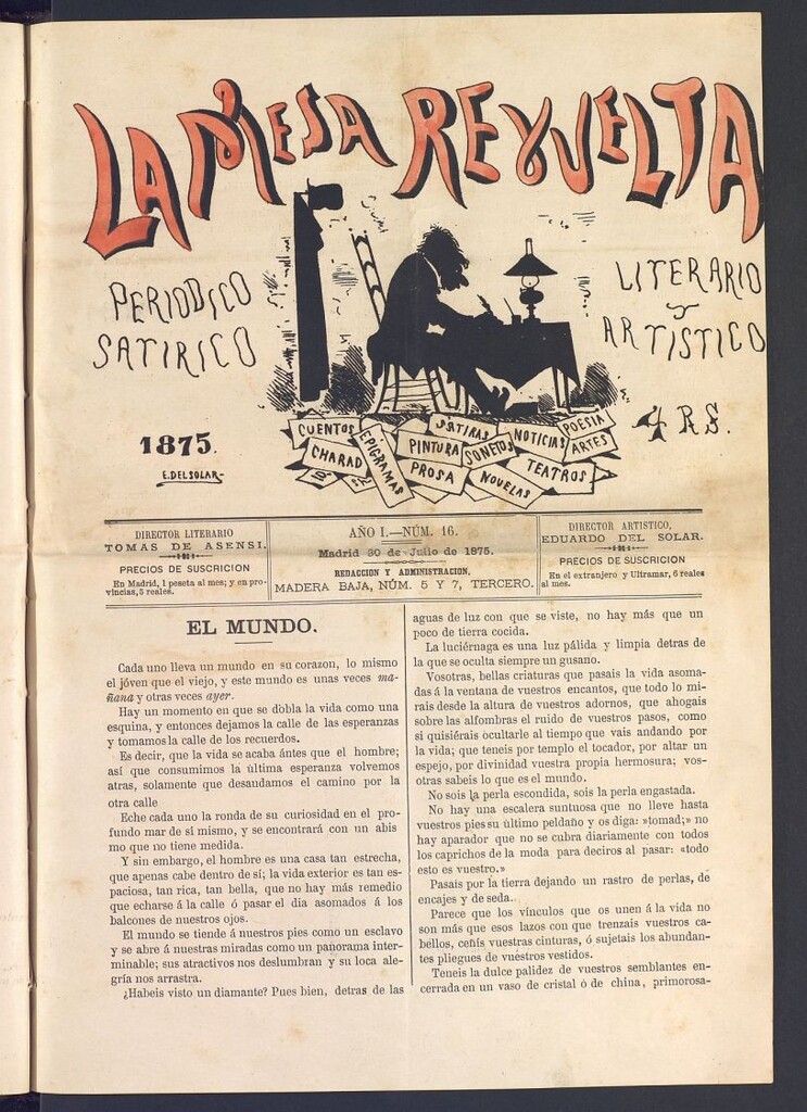 Miniatura de La Mesa revuelta: periódico satírico literario y artístico del 30 de julio de 1875. Nº 16