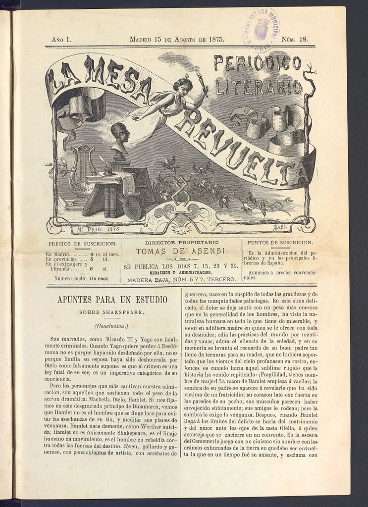 Miniatura de La Mesa revuelta: periódico satírico literario y artístico del 15 de agosto de 1875. Nº 18