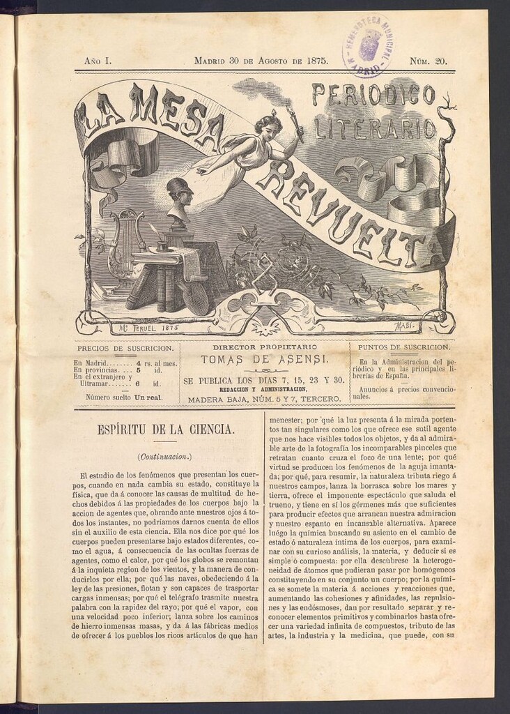 Miniatura de La Mesa revuelta: periódico satírico literario y artístico del 30 de agosto de 1875. Nº 20