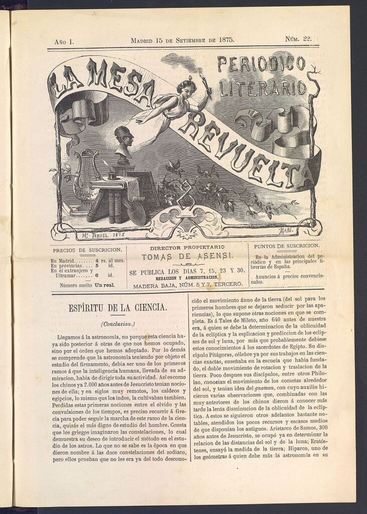 Miniatura de La Mesa revuelta: periódico satírico literario y artístico del 15 de septiembre de 1875. Nº 22