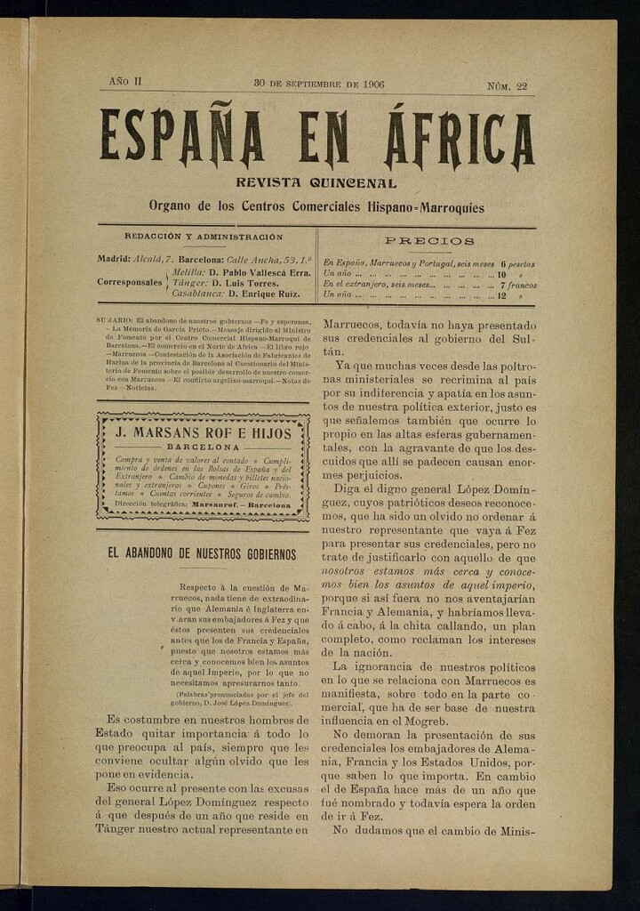 Miniatura de España en África de 30 de septiembre de 1906, nº 22