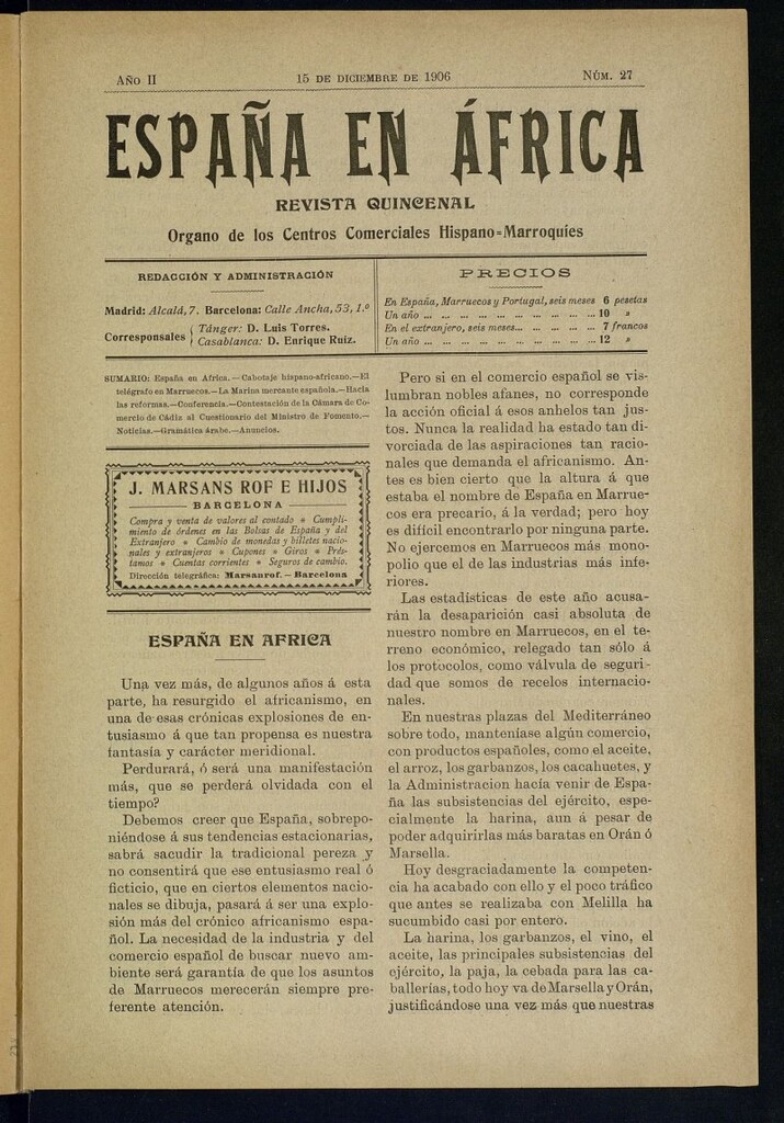 Miniatura de España en África de 15 de diciembre de 1906, nº 27