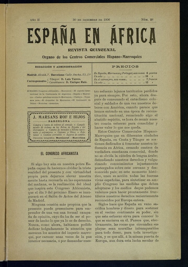 Miniatura de España en África de 30 de diciembre de 1906, nº 28