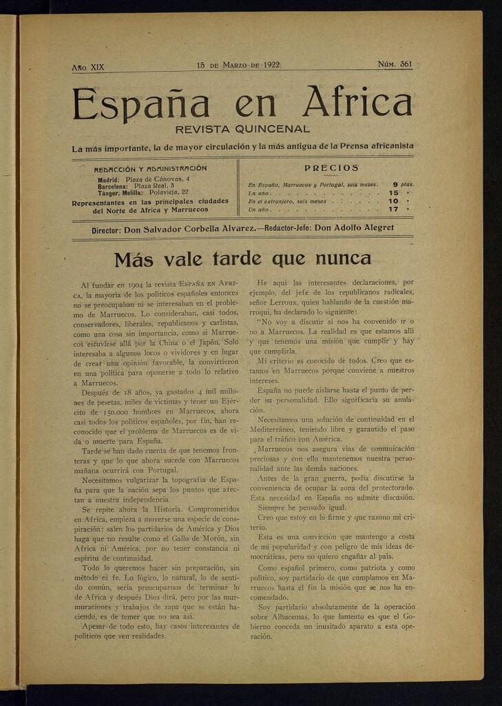 Miniatura de España en África de 15 de marzo de 1922, nº 361