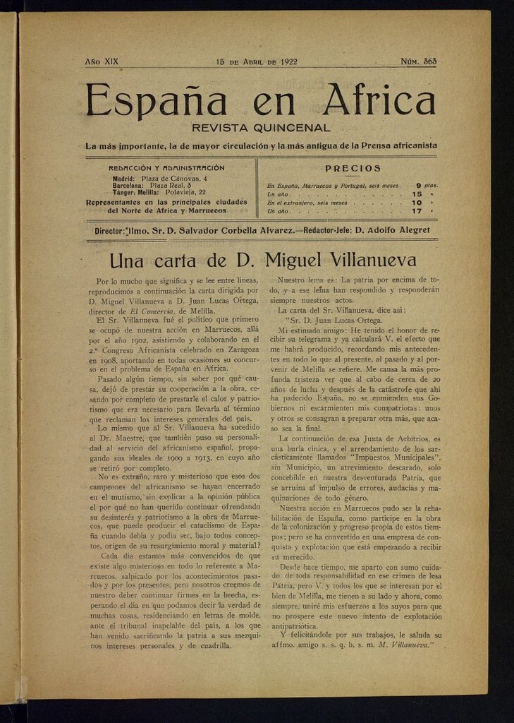 Miniatura de España en África de 15 de abril de 1922,nº 363