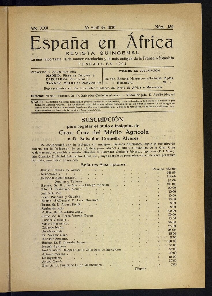 Miniatura de España en África de 30 de abril de 1926, nº 459