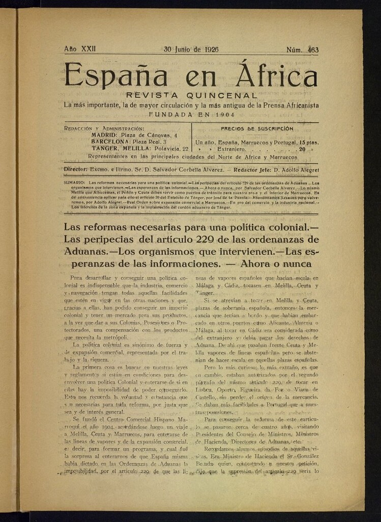 Miniatura de España en África de 30 de junio de 1926, nº 463