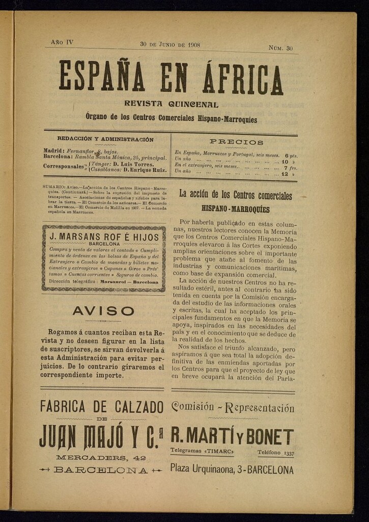 Miniatura de España en África de 30 de junio de 1908, nº 30