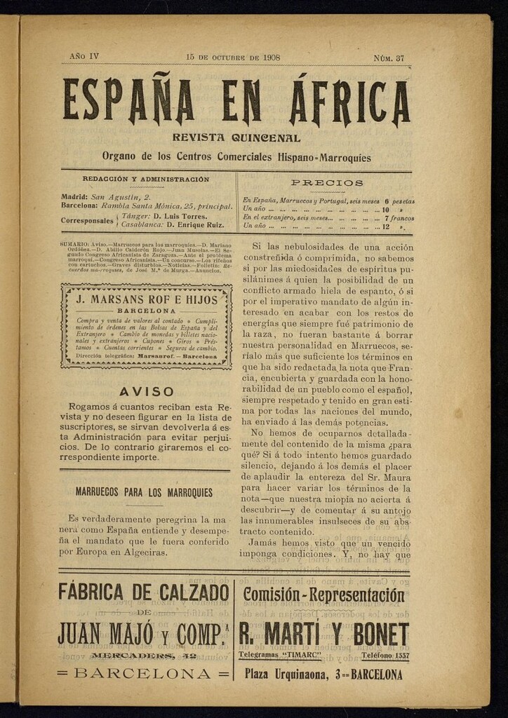 Miniatura de España en África de 15 de octubre de 1908, nº 37