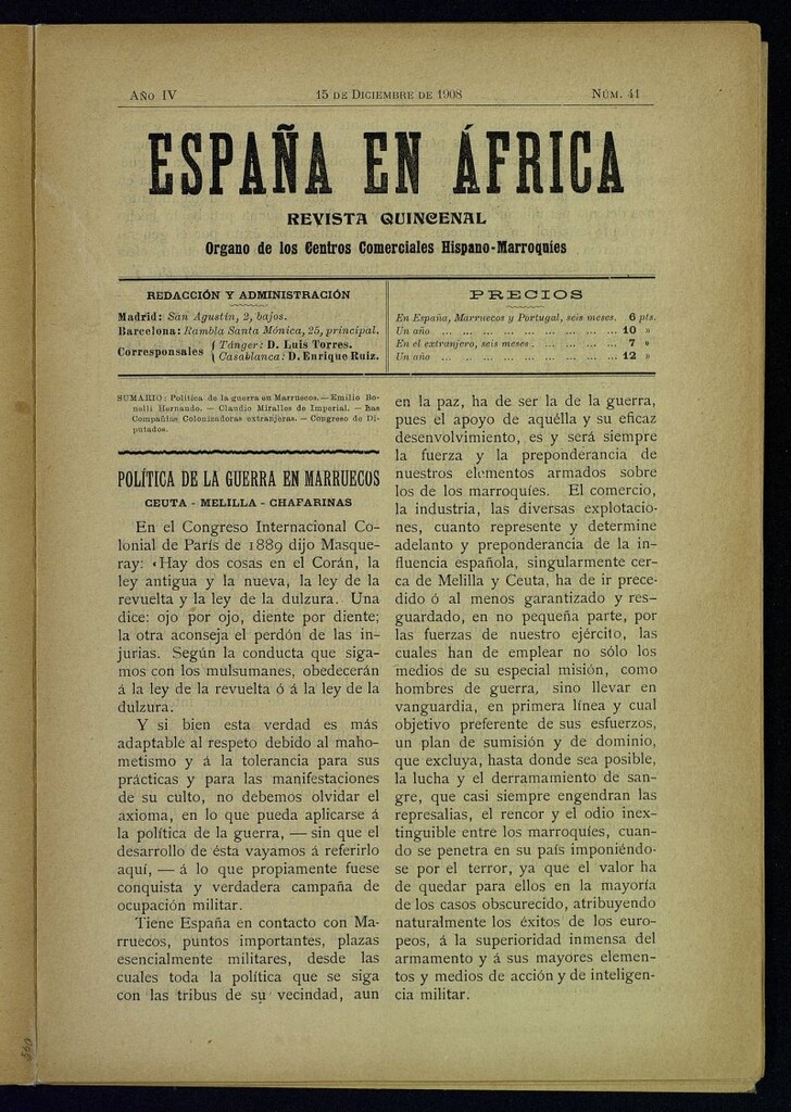 Miniatura de España en África de 15 de diciembre de 1908, nº 41