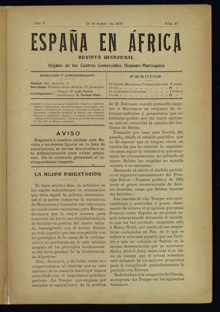 Miniatura de España en África de 15 de marzo de 1909, nº 47