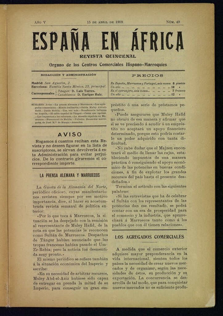 Miniatura de España en África de 15 de abril de 1909, nº 49