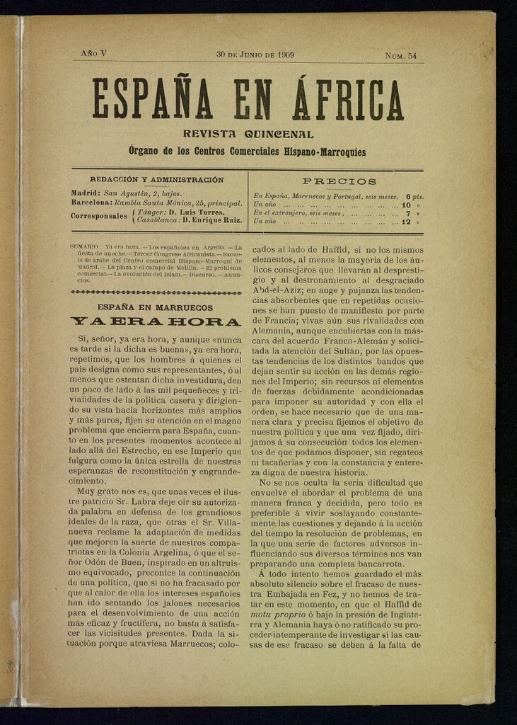 Miniatura de España en África de 30 de junio de 1909, nº 54