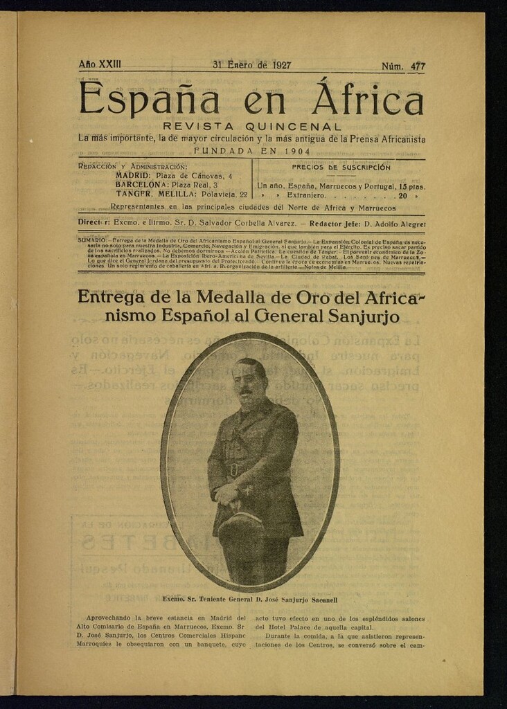 Miniatura de España en África de 31 de enero de 1927, nº 477
