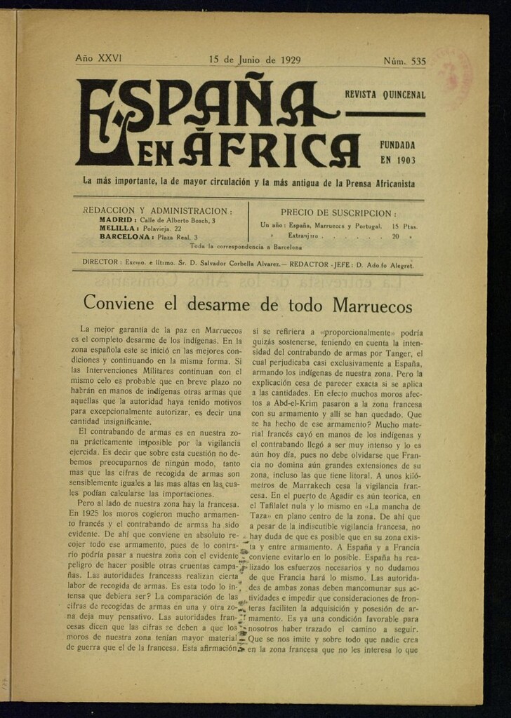 Miniatura de España en África de 15 de junio de 1929, nº 535