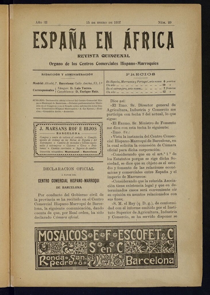 Miniatura de España en África de 15 de enero de 1907, nº 29