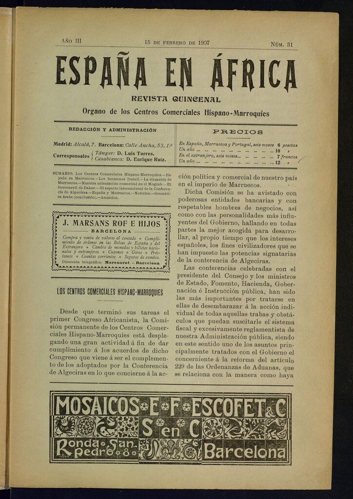Miniatura de España en África de 15 de febrero de 1907, nº 31