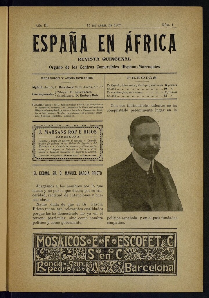 Miniatura de España en África de 15 de abril de 1907, nº 1 [sic]