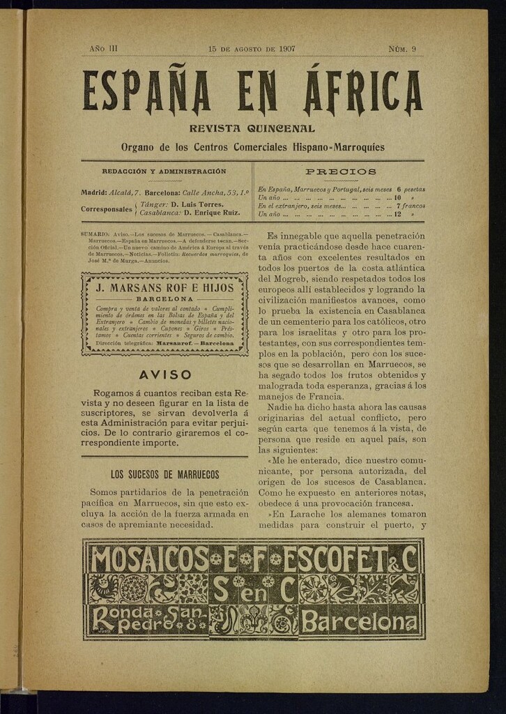 Miniatura de España en África de 15 de agosto de 1907, nº 9