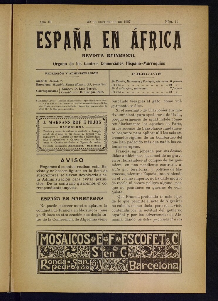 Miniatura de España en África de 30 de septiembre de 1907, nº 12
