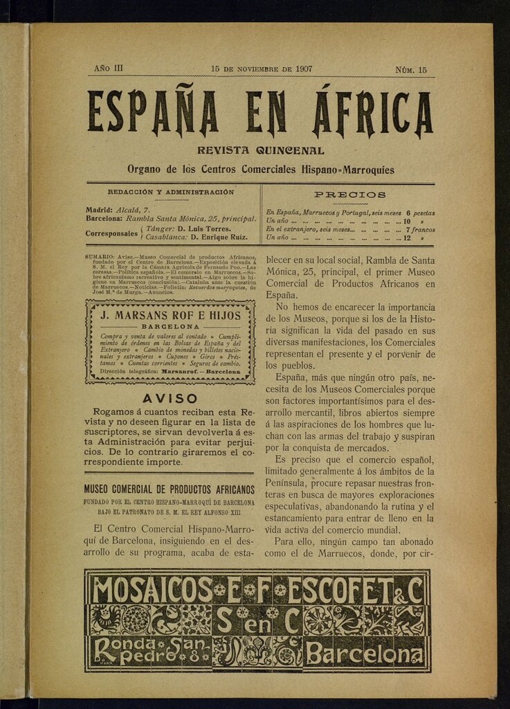 Miniatura de España en África de 15 de noviembre de 1907, nº 15