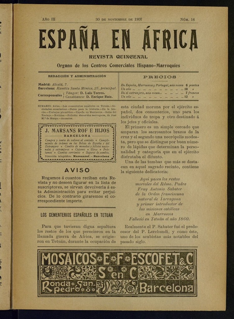 Miniatura de España en África de 30 de noviembre de 1907, nº 16