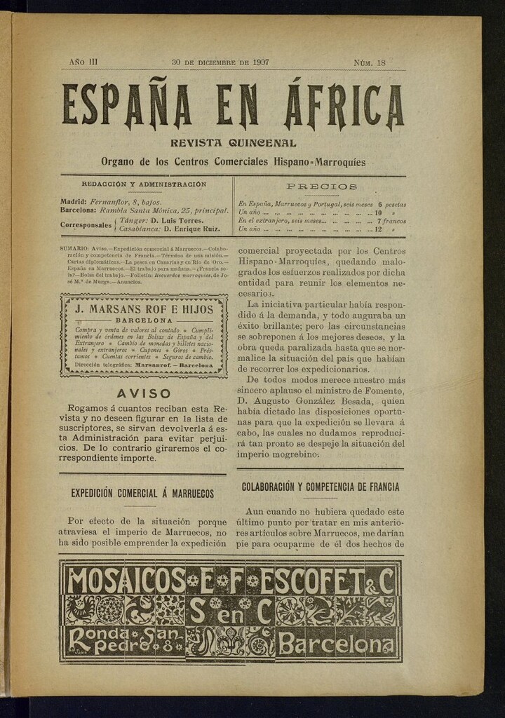 Miniatura de España en África de 30 de diciembre de 1907, nº 18