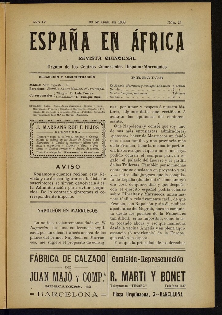 Miniatura de España en África de 30 de abril de 1908, nº 26