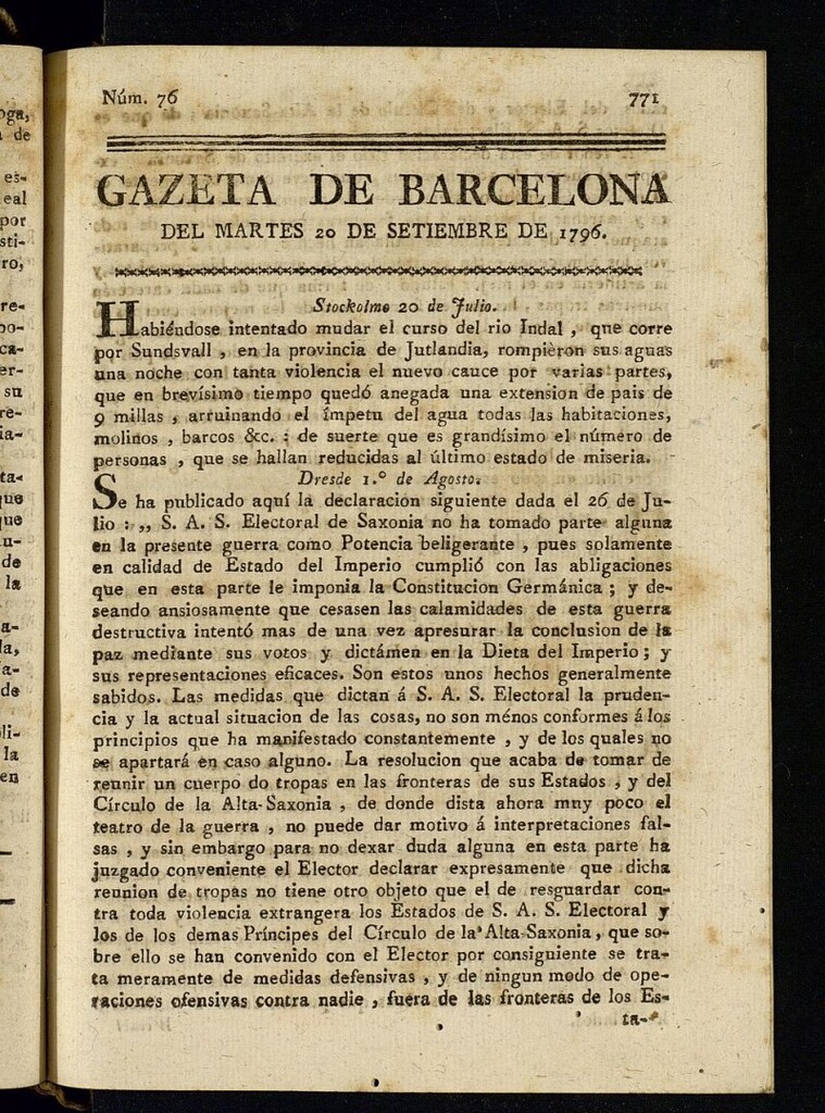 Miniatura de Gazeta de Barcelona de 20 de septiembre de 1796, nº 76