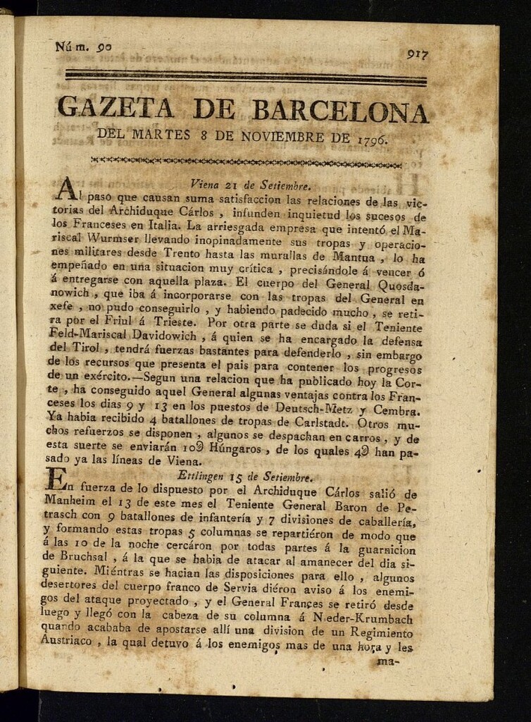 Miniatura de Gazeta de Barcelona de 8 de noviembre de 1796, nº 90