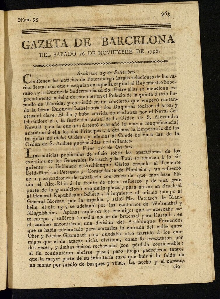 Miniatura de Gazeta de Barcelona de 26 de noviembre de 1796, nº 95