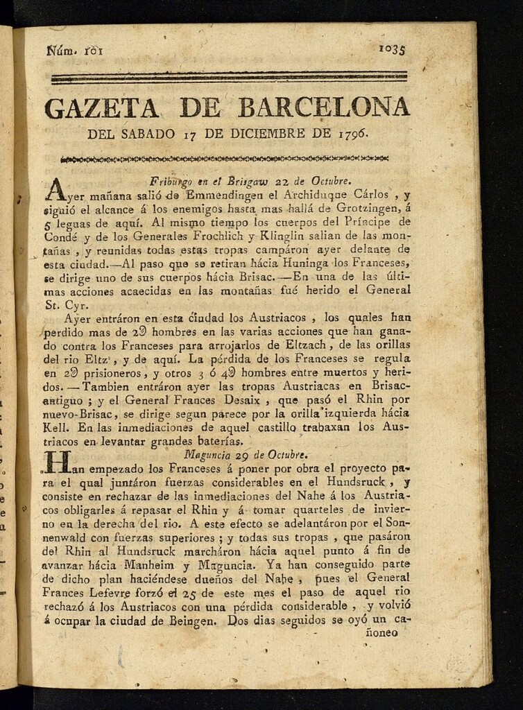 Miniatura de Gazeta de Barcelona de 17 de diciembre de 1796, nº 101