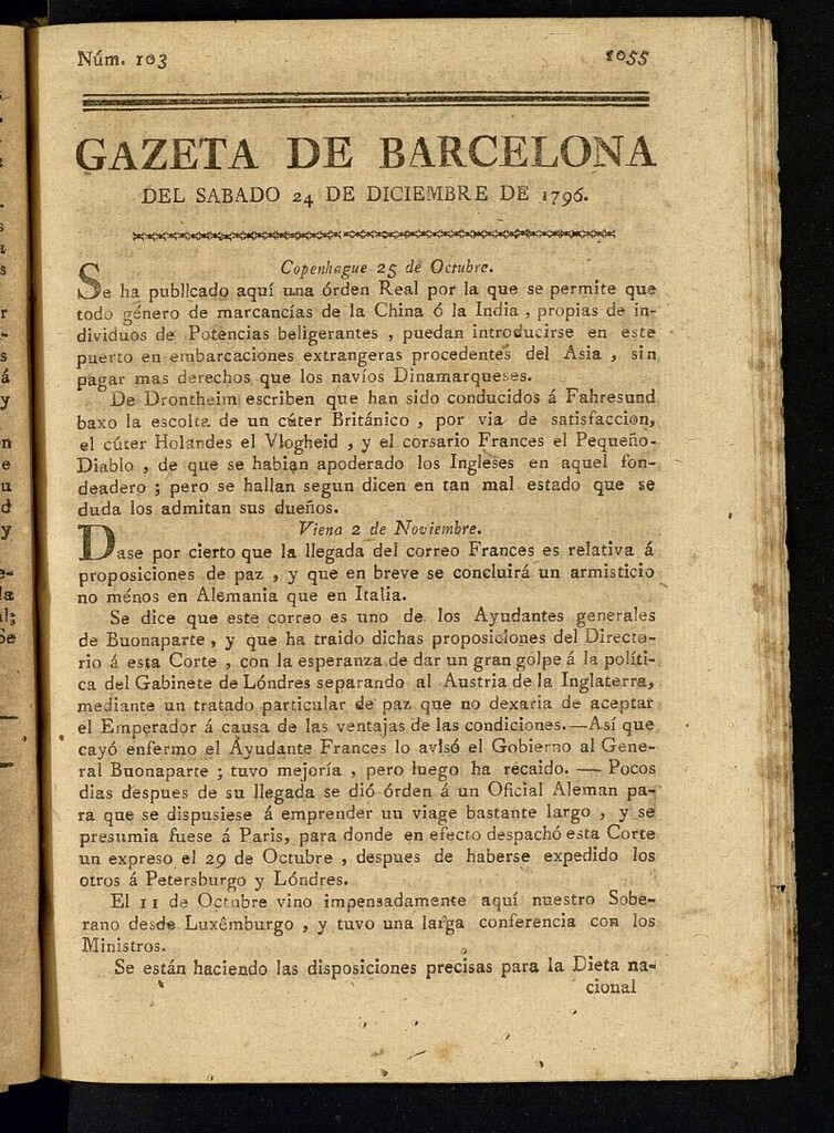 Miniatura de Gazeta de Barcelona de 24 de diciembre de 1796, nº 103