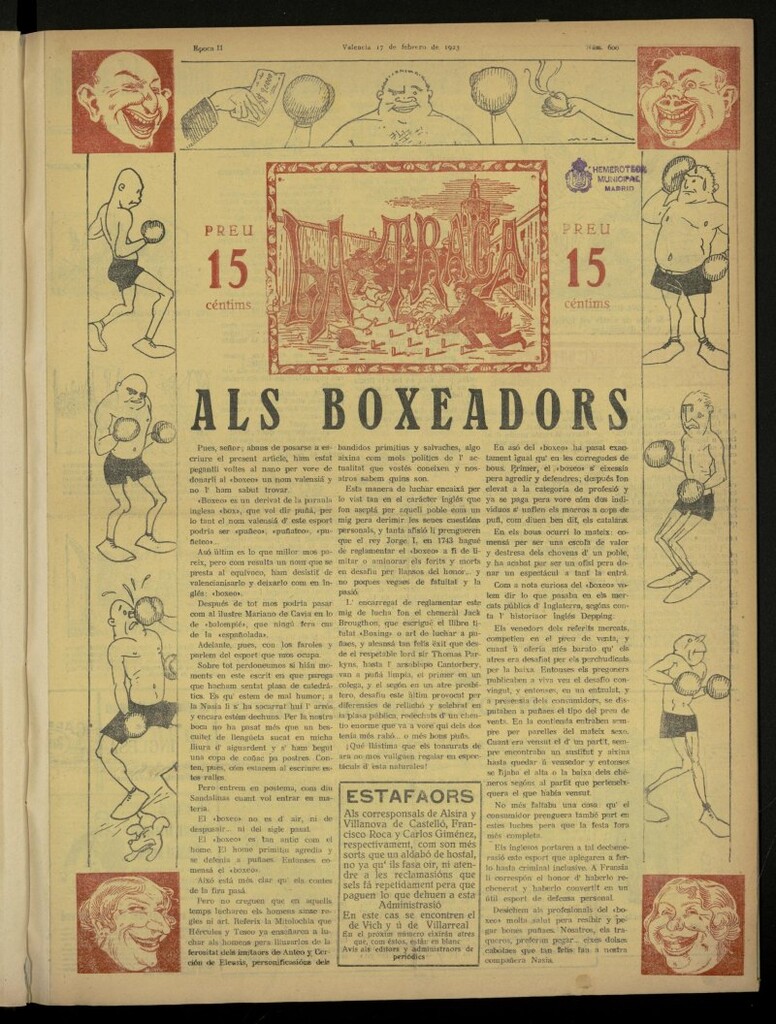 Miniatura de La Traca : semanari bilingüe festiu y lliterari de 17 de febrero de 1923, nº 600