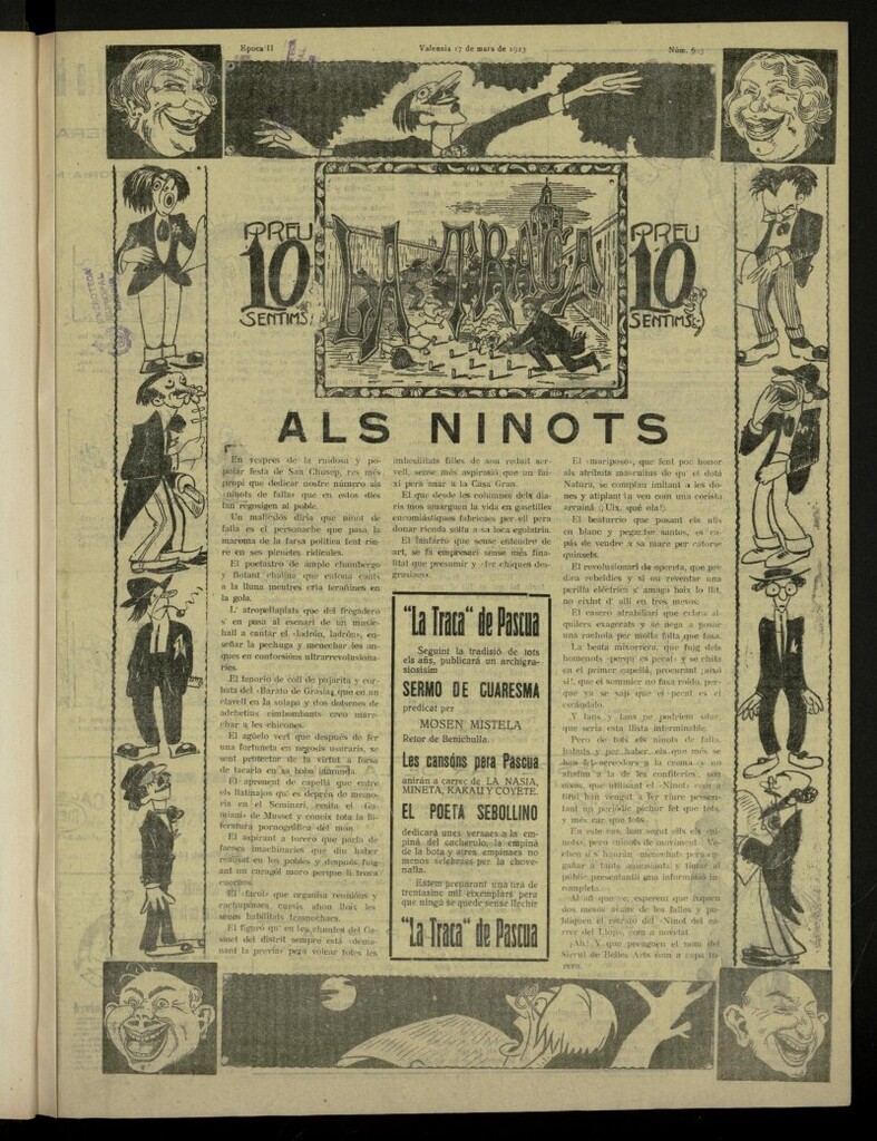 Miniatura de La Traca : semanari bilingüe festiu y lliterari de 17 de marzo de 1923, nº 603