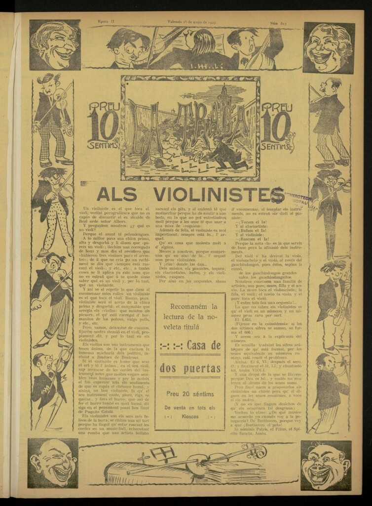 Miniatura de La Traca : semanari bilingüe festiu y lliterari de 26 de mayo de 1923, nº 613